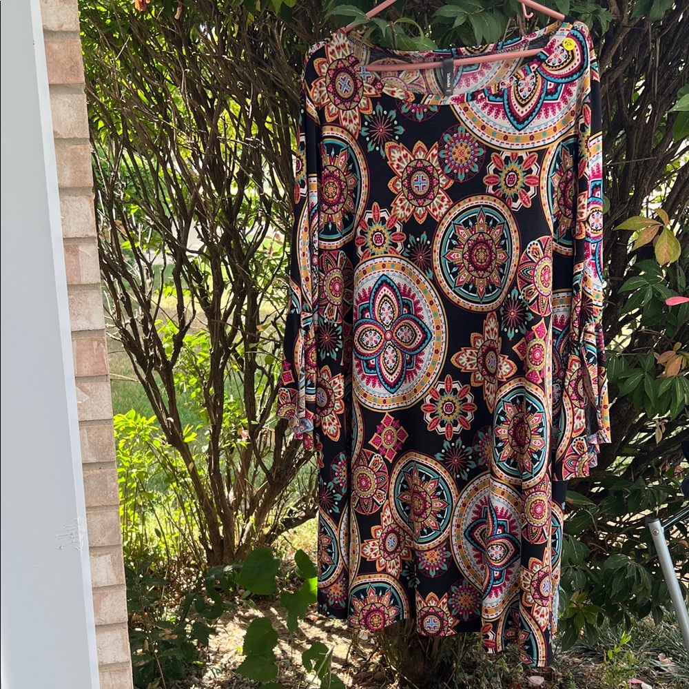 Yahada Vibrant Patterned Long Sleeve Dress